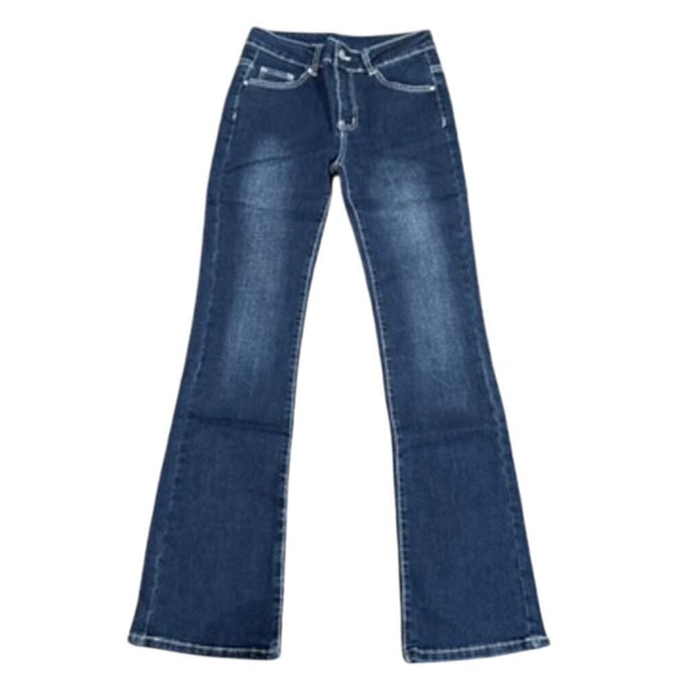 Woman's Back Pocket Embroidery Bootcut Leg Jeans in Blue, Size XS​​